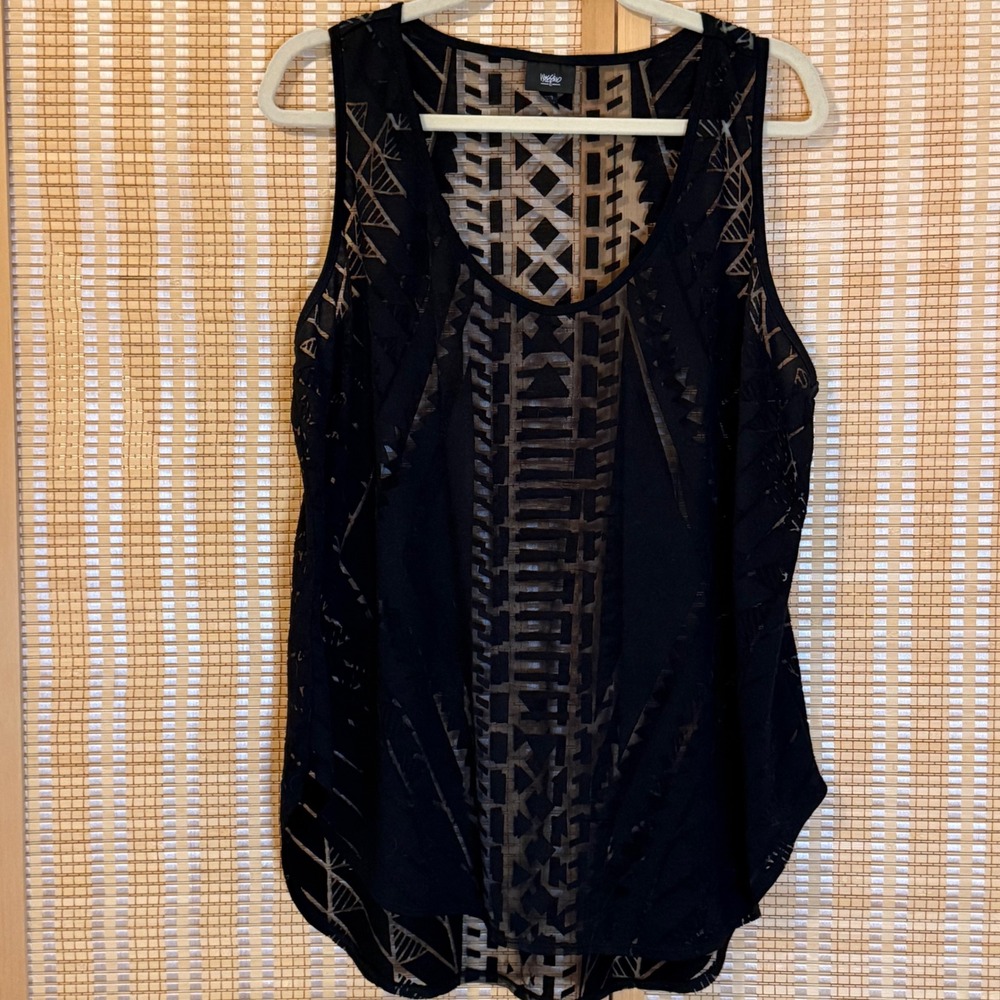 Mossimo Black Burnout Velvet Geometric Tank Top Sleeveless High Low Hem XL
